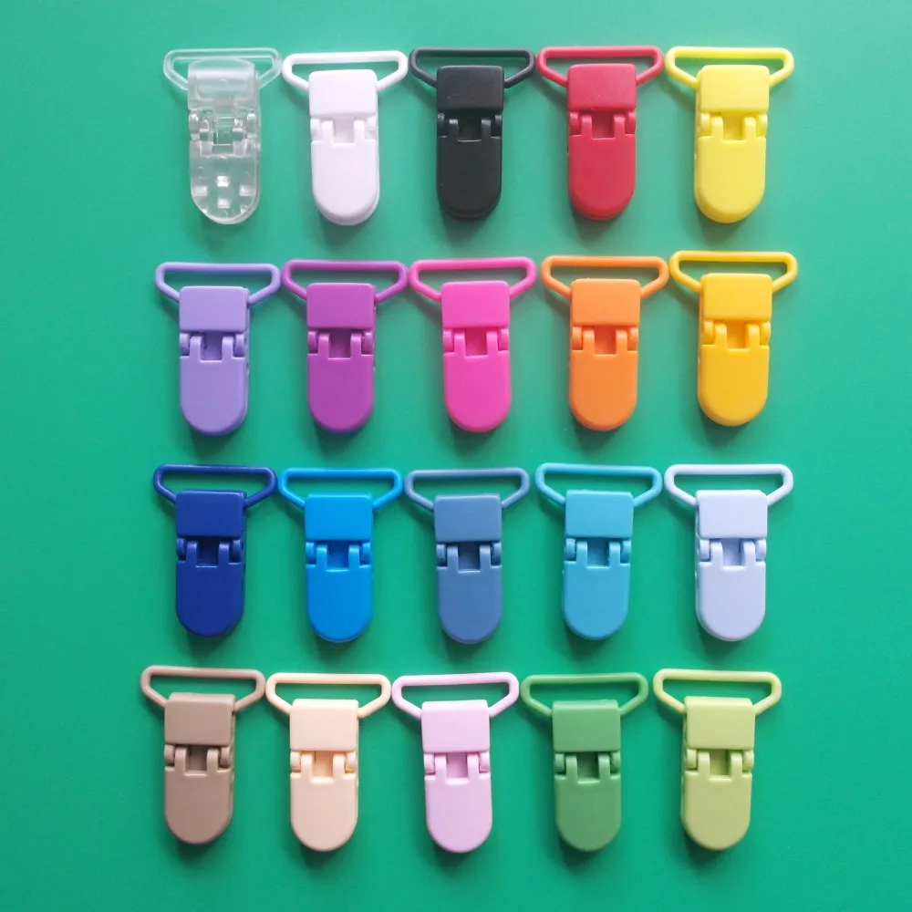 Free Shipping 150pcs Mix 20 Colors 25mm D Shape Kam Plastic Dummy Pacifier Clips Suspender Binder Soother Clip Alligator Clips