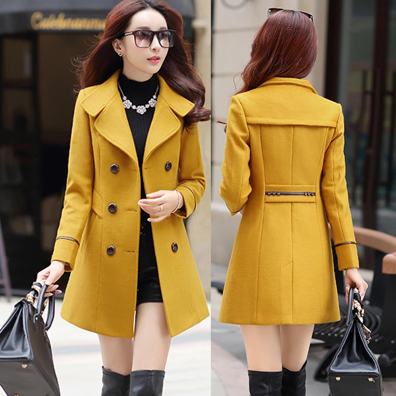 2021 Women Blends Woolens Overcoat Female Coat Autumn Winter Coats Jackets Women Plus size Coat Women\'s Wool Coats Long Tops