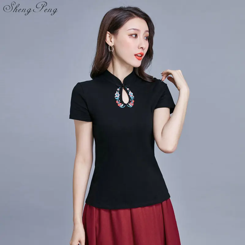 Traditional Chinese Clothing For Women Tang Chinese Style Tops Short Sleeve Summer Red Cheongsam Top Vetement 5XL 6XL Q703