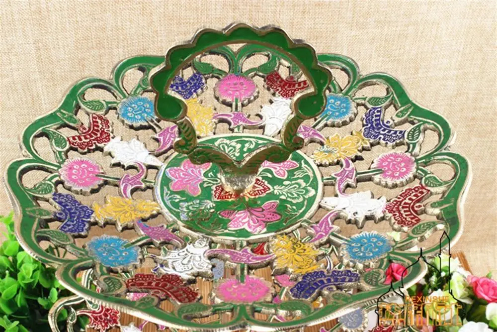 India imported three hand painted layers of brass ornament art fruit can be disassembled and assembled, dried fruit plate