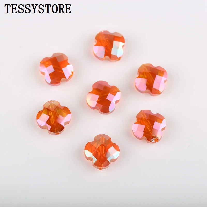 20pcs 10mm Four-leaf Clover Shape Color Faceted Crystal Beads Loose Spacer Glass Beads For Jewelry Making Bracelet Accessories