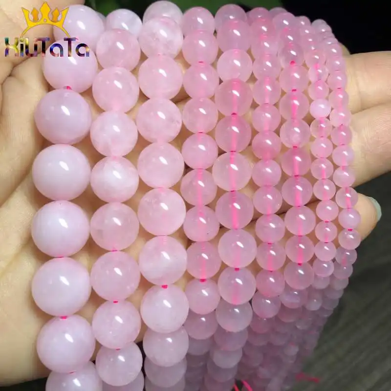 Round Natural Pink Quartz Stone Beads Crystals Loose Spacer Beads For Jewelry Making DIY Bracelet Necklace 15\'\' 4/6/8/10/12/14mm