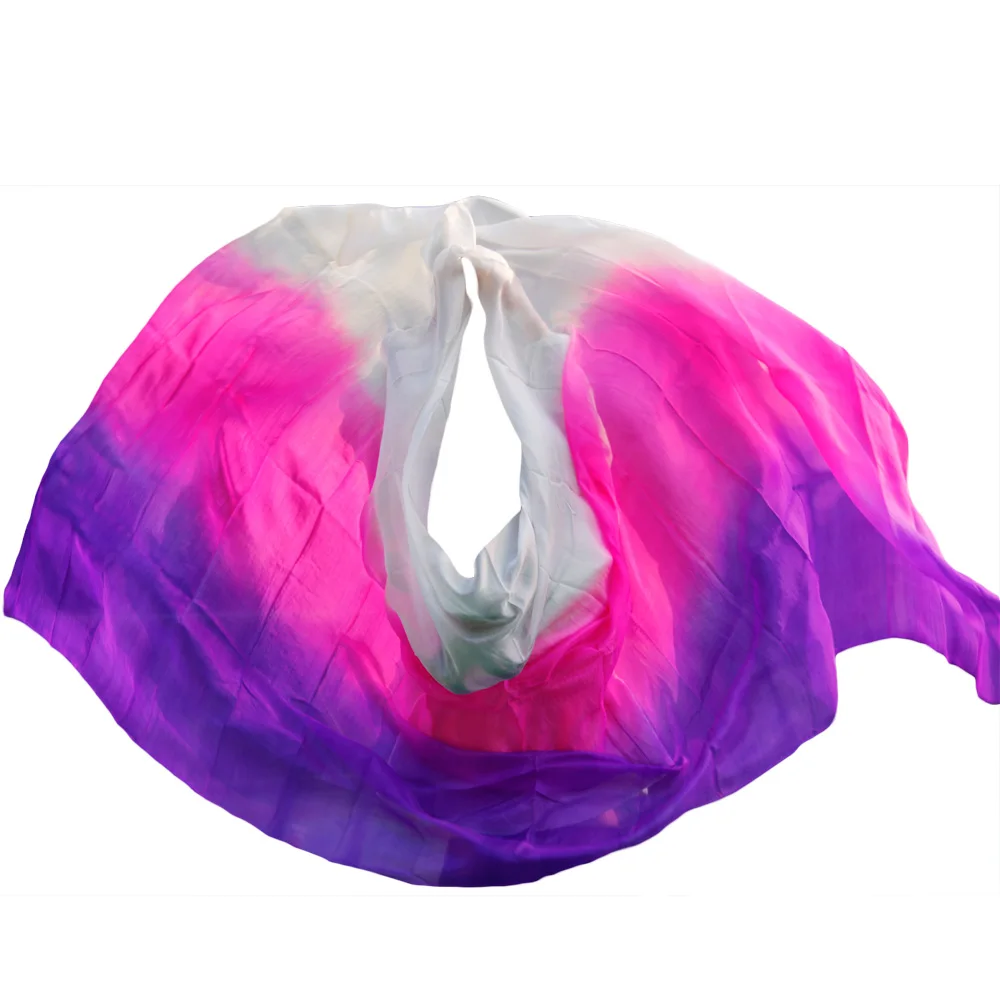 1Pc 100% Real Silk Dance Veils Dance Stage Performance Props Hand Dyed 250*114cm Belly Dance Silk Veils White+Rose+Purple Colors