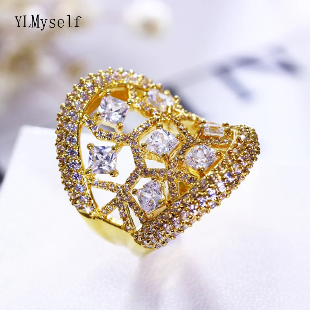 Anniversary Gift Female brass ring Party Jewelry with square and round cut rhinestones Women luxury statement charm rings