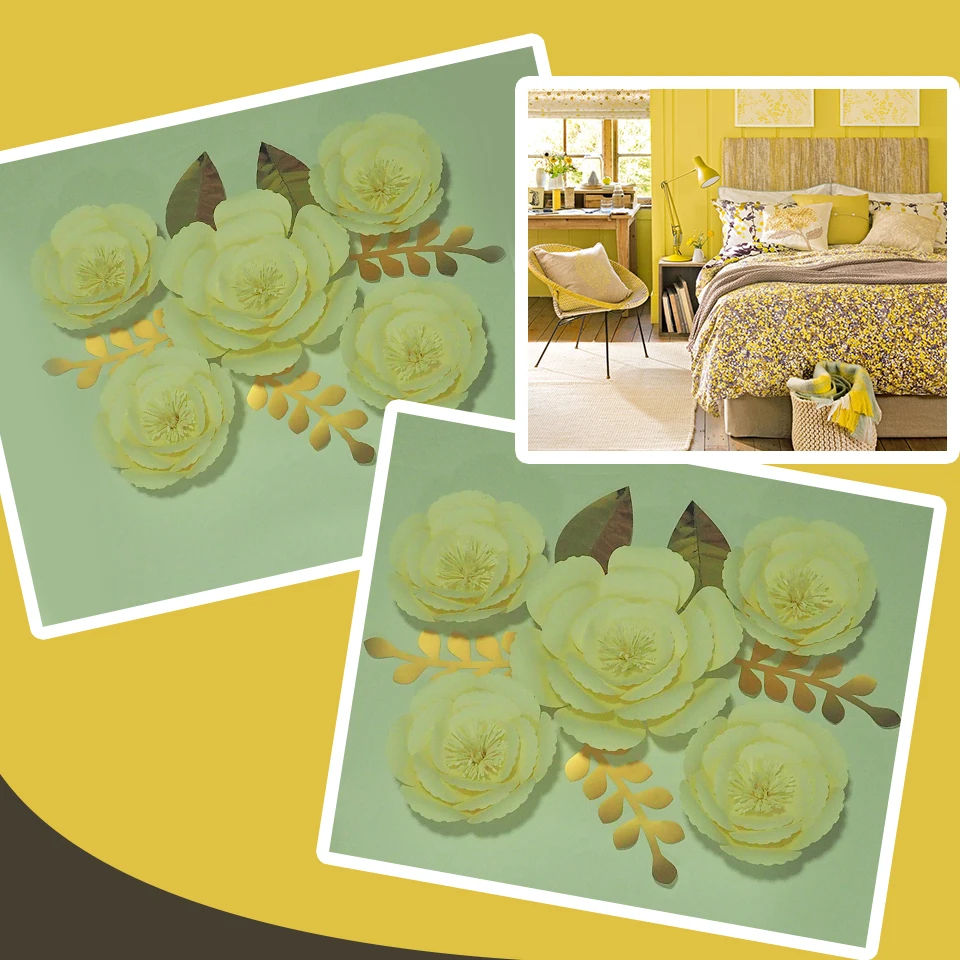 

DIY Giant Paper Flowers Backdrop 5pcs + Leaves 5pcs Wedding & Event Baby Nursery Decor DIY Half Made Full Kits Video Tutorials