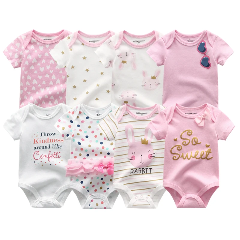 8PCS Newborn Baby Rompers Summer Short Sleeve 100%Cotton Girls Baby Boy Jumpsuit Roupas bebe Baby Clothes 0-12M O-Neck