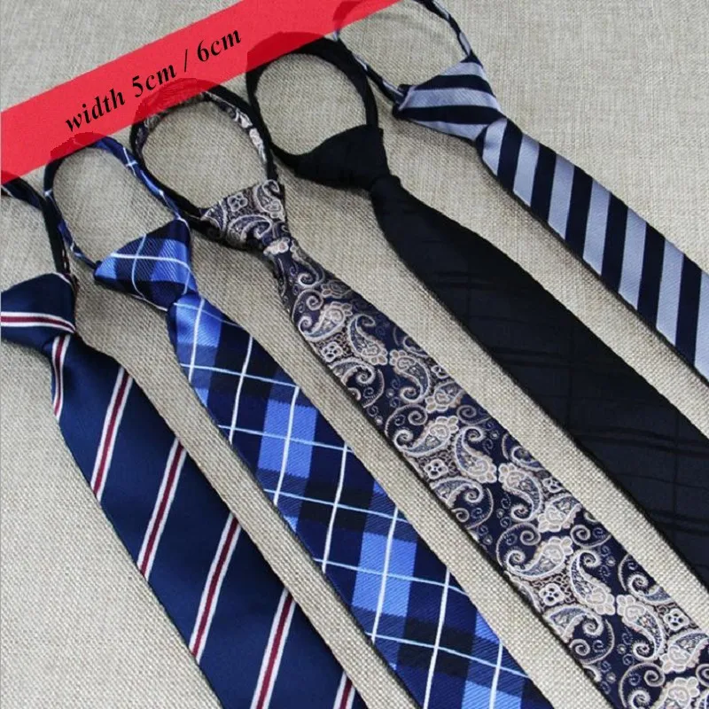 Zip Ties for Men Lazy Necktie Floral  Narrow Striped Ready Knot Zipper Tie Neckwear Business Plaid Gentleman Paisley Leisure