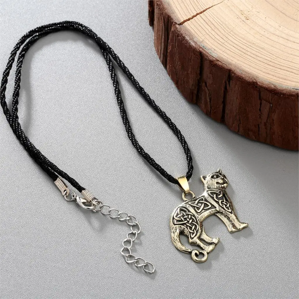 Cxwind Retro Valknut Vikings Amulet Pendant Necklace Irish Knot Animal Cute Cat Necklaces Men Jewelry for Love Pet Gift