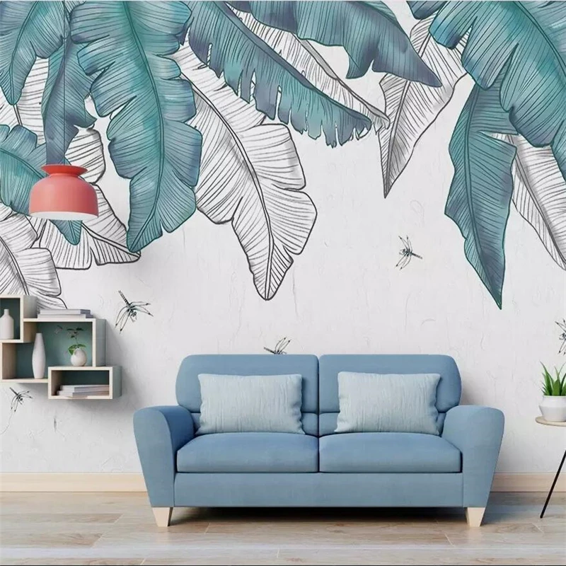 

wellyu Modern minimalist hand-painted watercolor plant leaves Nordic background wall custom large mural green wallpaper