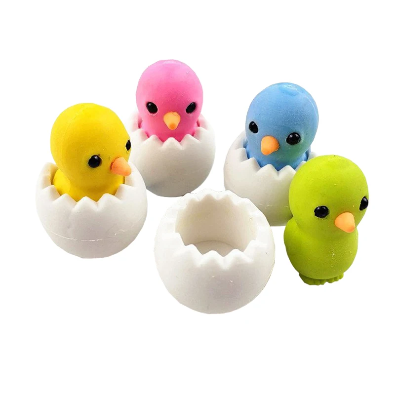 1 Pcs Kawaii Cartoon Cute Eggshell Chicken Pencil Eraser Student Office Correction Learning Supplies Kids Gifts Stationery