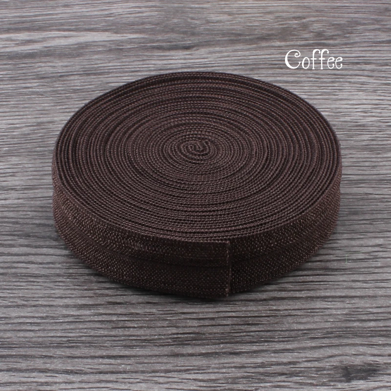 

30yards/lot 5/8" (15mm) Coffee Shiny Solid Fold Over Elastic Ribbon FOE for Kids Girls Elastic Headbands Hair Ties Hairbow