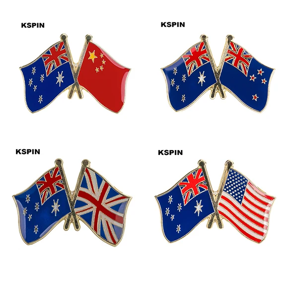 Australia China  Australia New Zealand  Australia UK Austrilia USA Flag Badge Flag Pin