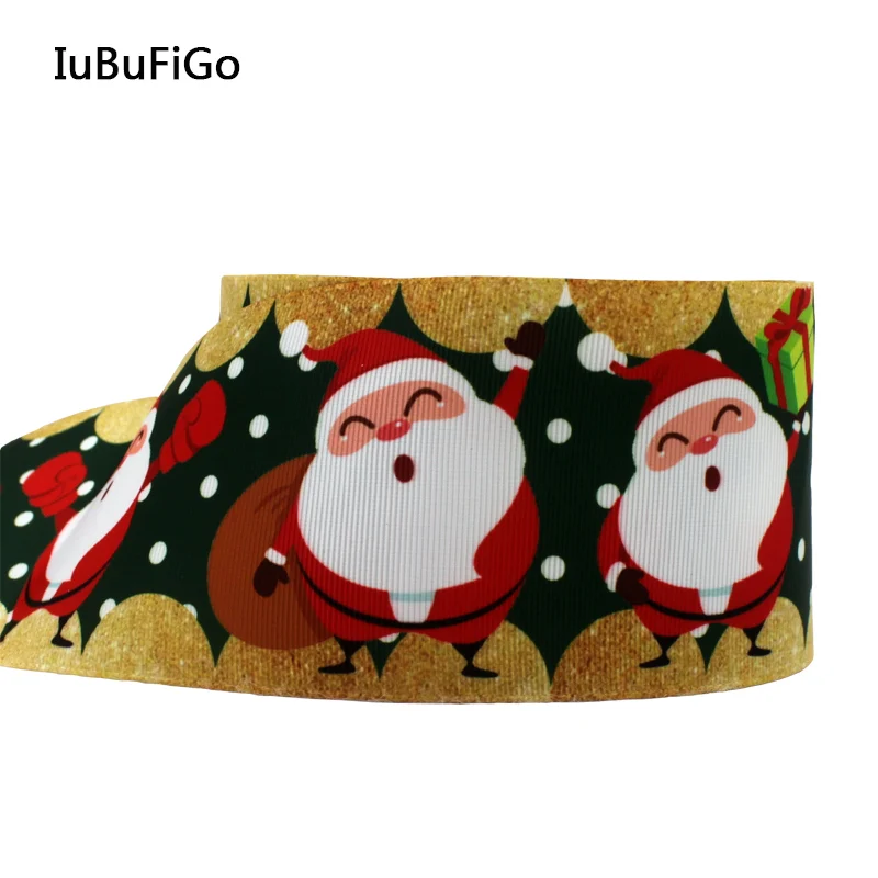 

IuBuFiGo 10 ярдов 3 "75 мм Санта-Клауса Печать Grosgrain лента подарок лента банты повязка на голову" сделай сам "лента для рождественского декора 2015