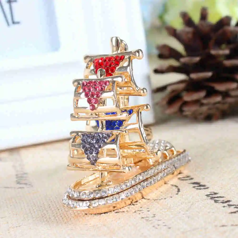 Sailing Boat Vessel Cute Charm Pendant Rhinestone Crystal Car Purse Key Chain Jewelry Wedding Creative Party Gift