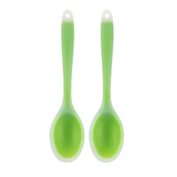 Silicone Salad Spoon Set with Long Handle, Kitchen Serving Spoon, Green Spoon, 10 in, 2 PCs/Set