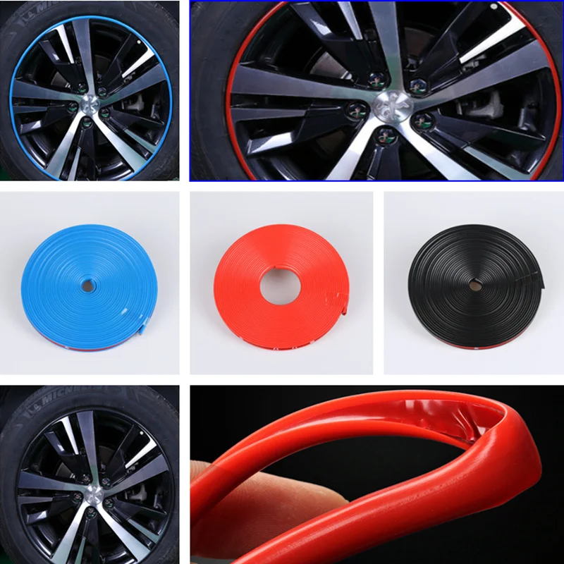 

8m Car Wheel Hub Decorative Strip Auto Rim/Tire Protection for Peugeot RCZ 206 207 208 301 307 308 406 407 408 508 2008-6008