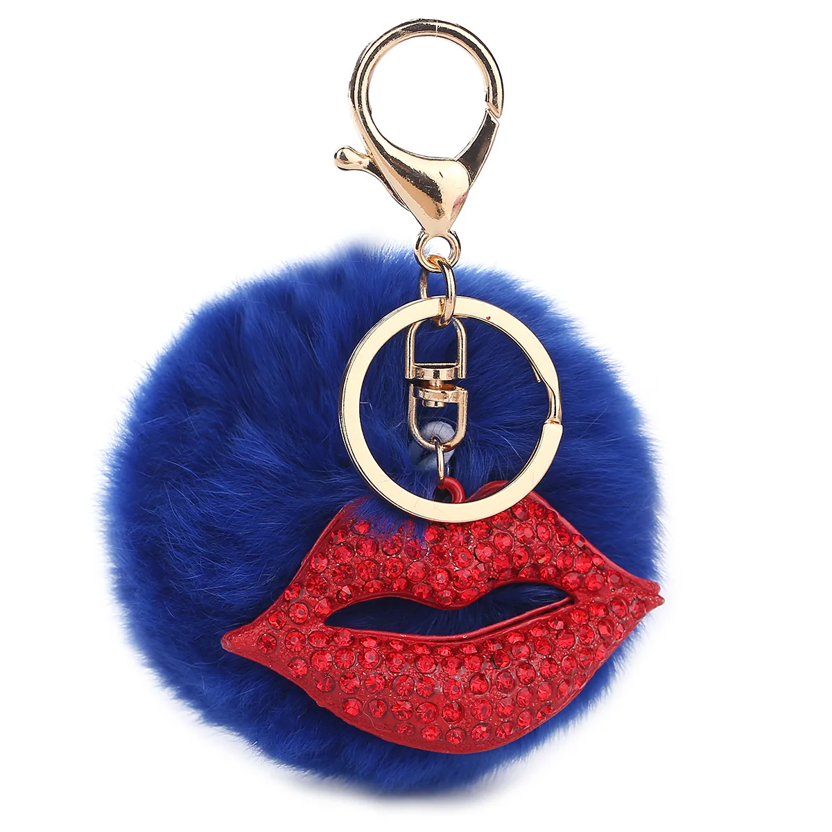 

Pom Pom Keychain Women Ball Pompon Rhinestone Red Lip Key Chain Keyring Holder Purse Handbag Bag Charm Trinket Chaveiro Llavero