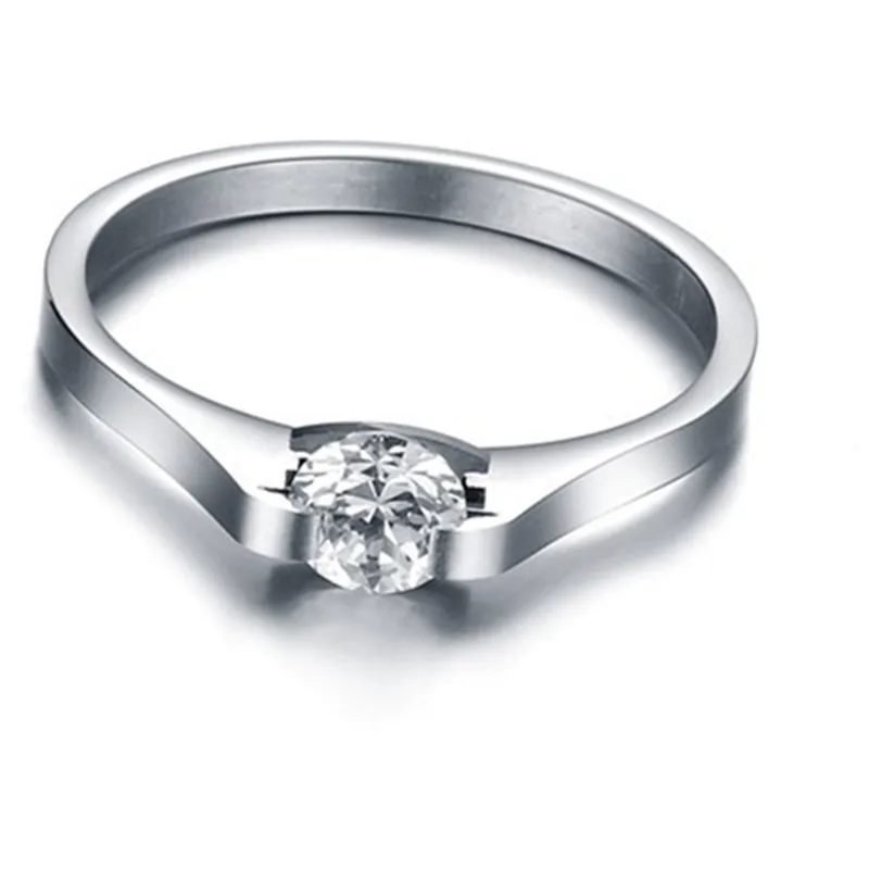 QianBei 2MM Stainless steel Ring Cubic Zirconia Stone Men Women Wedding Cocktail Birthday Graduation Xmas Gifts