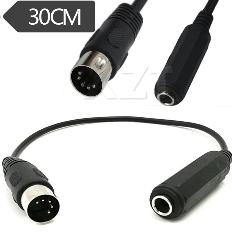 1PCS 0.3M Stereo Audio Extension Cable MIDI 5-Pin Din Male to Monoprice 6.35mm 1/4 Inch Female TRS for MIDI keyboard High