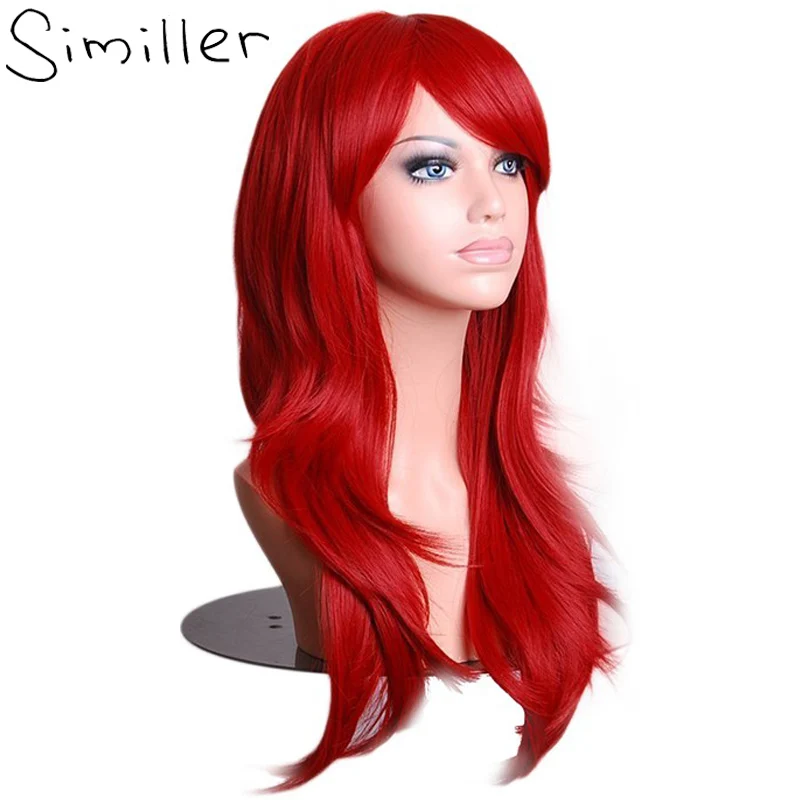 Imiller-Peluca de cabello sintético para mujer, Pelo Rizado rojo, negro y morado, 70cm, para disfraz de Halloween