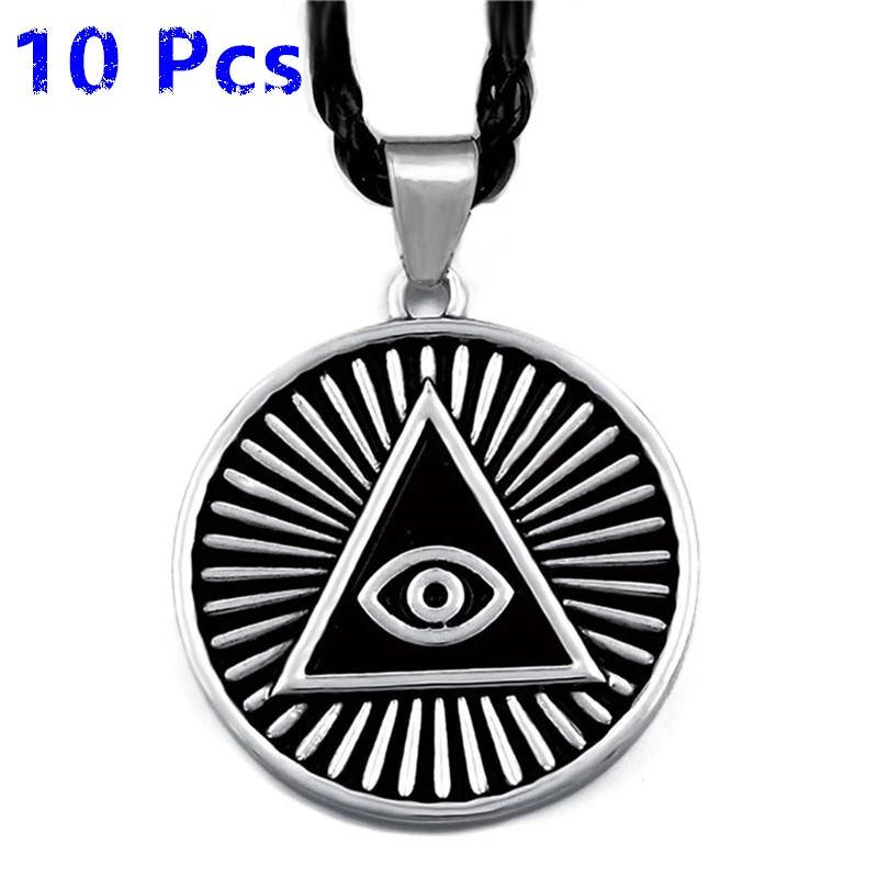 

Wholesale 10 Pcs Mens Pewter Pendant Necklace Illuminati The All-seeing-eye illunati pyramid/eye symbol Individuality Jewelry