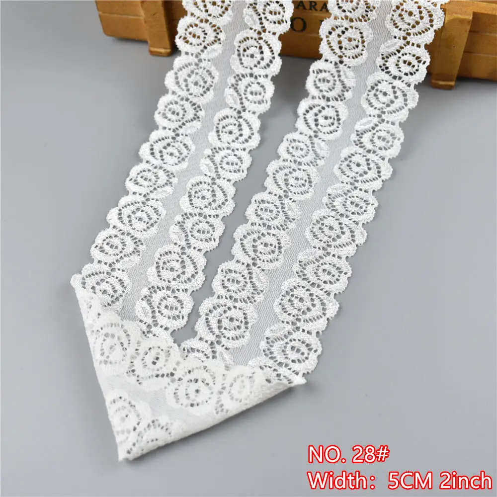 Wunderschönes 5 Yard/Lot hochwertiges weißes elastisches Spitzenband zum Nähen, Basteln, für Unterwäsche, afrikanische Spitzenstoffe, DIY Handarbeit. – Detail 30