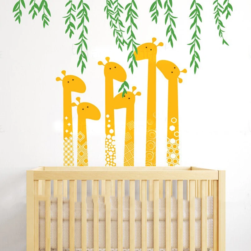 

Cute Giraffe Vines Wall Decals For Kids Room Wall Decor Art Murals Nursery Wall Sticker Vinyl Giraffe Eat Jungle Vines LC1325