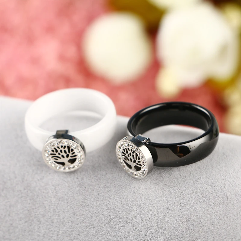 Ceramic Material Finger Party Rings For Women 316 Stainless Steel Jewelry Tree Shape Bague Wedding Ring Gift 2018