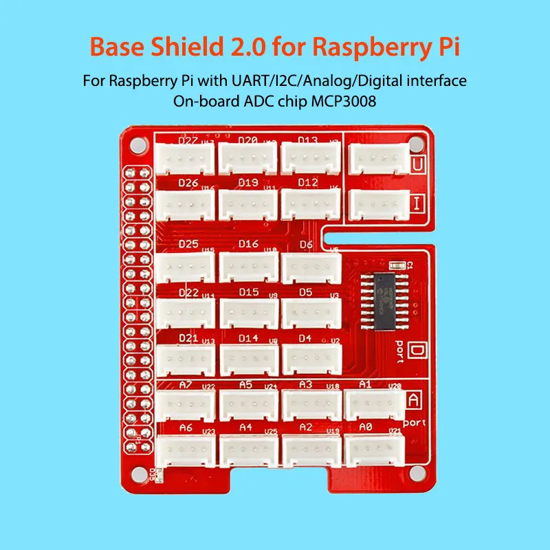 Elecrow Base Shield V2.0 untuk Raspberry Pi UART/I2C/Analog/Antarmuka Digital On-Board CIP ADC MCP3008 Kit DIY