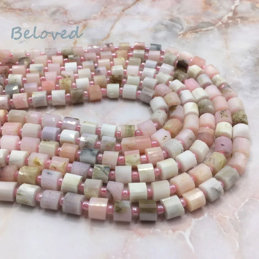 

6x6mm Genuine Cylinder Pink Opal Loose Beads, High Quality Raw Opal Quartz Gems Drilled Bead For Jewelry Making, BG18228