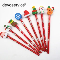 1Pc Wooden Christmas Pencil With Animals Eraser Head Christmas Gift For Kids Cute Fashion Party Favors Pencil School Supplies