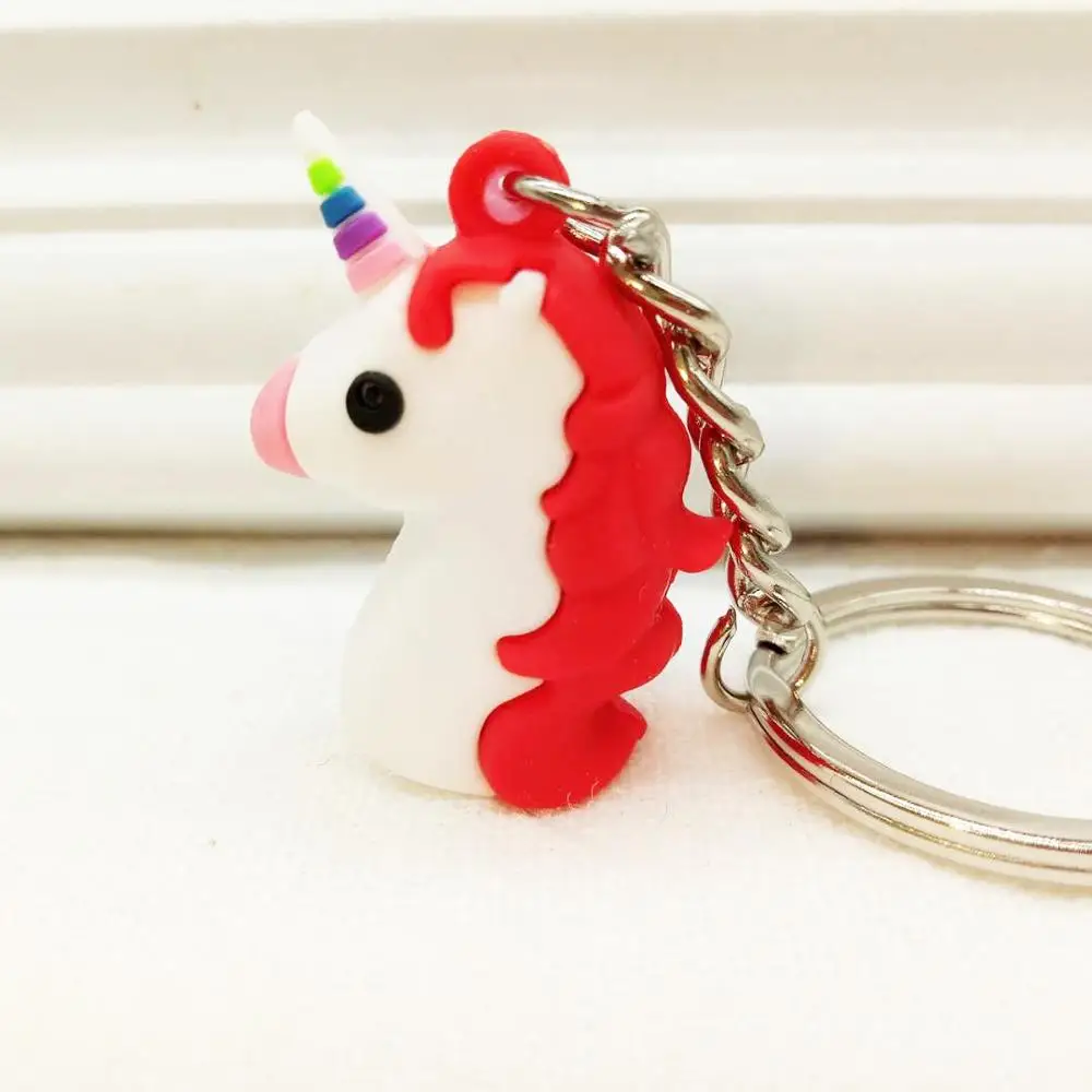 24pcs/lot 6Colors 3.5cm Cartoon Funny Unicorn Pony Silicone Charm Key Ring Chains Kids Birthday Festival Party Take-home Favors