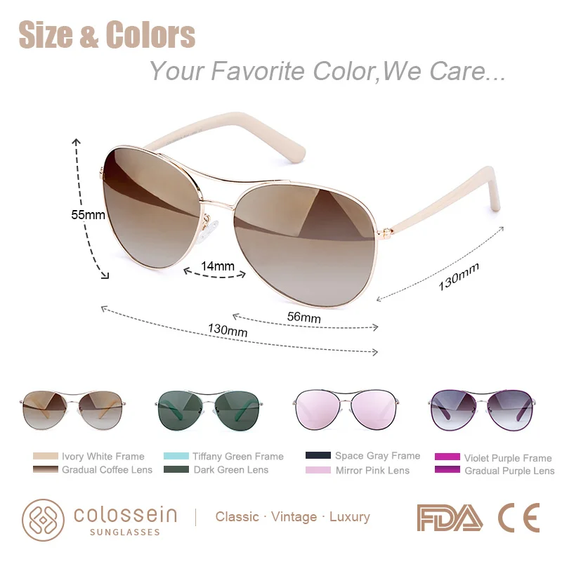 Colossein-ヴィンテージの女性用サングラス,超軽量運転パイロットスタイルのサングラス,ゴールドフレーム,uv400
