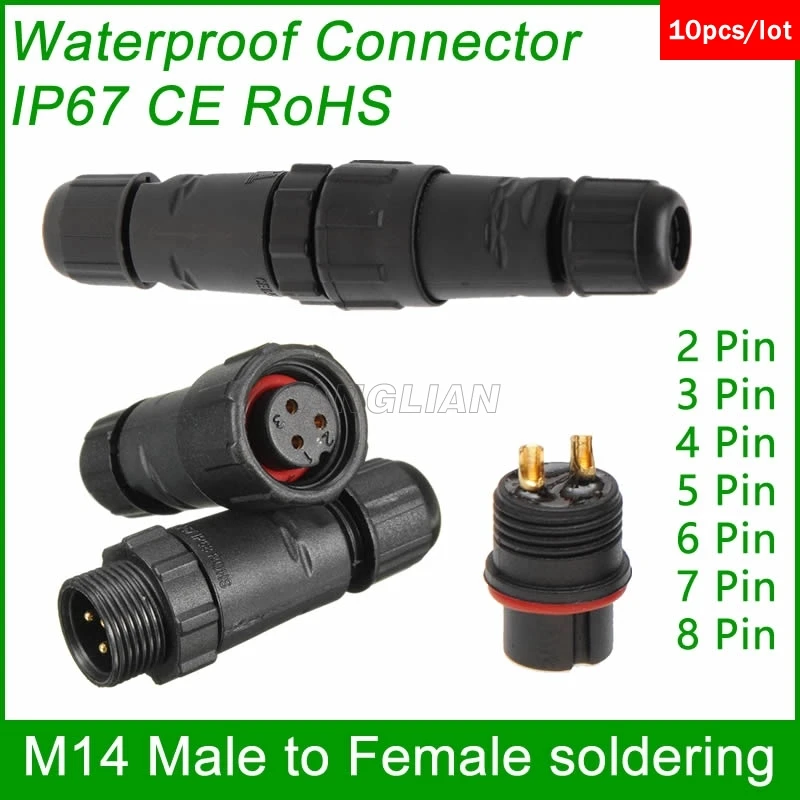 M14 waterproof Electrical wire Connector male female plug IP67 led outdoor display socket cable to cable Good quality 10 units