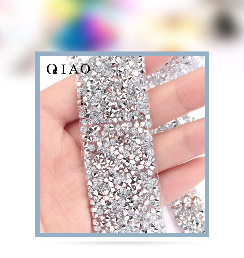 1 Yard Nähzubehör Kristallmotiv Strass Hotfix Strassband Applikatorband mit Strasssteinen zum Aufbügeln für Kleider – Detail 3