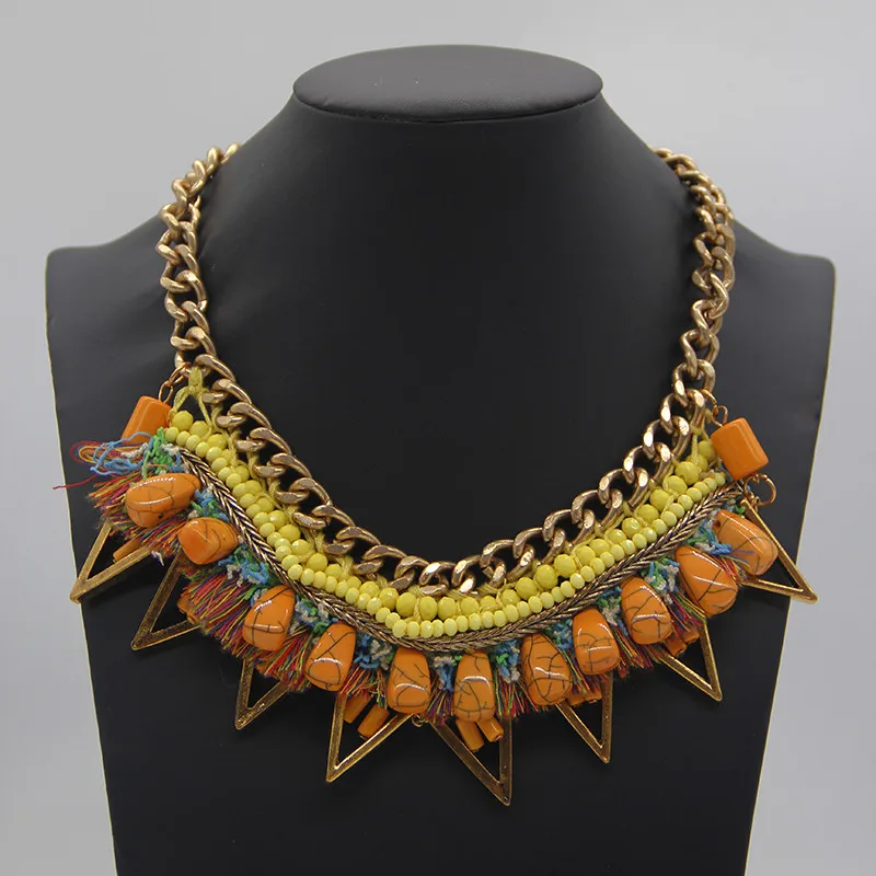 New Arrived Bohemia Multicolor Feather Collar Rope Stone Chain Alloy Necklace Vintage Women Fashion Statement Necklace