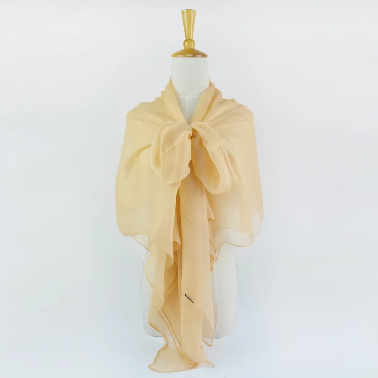 

100% Silk Crinkle Georgette Long Scarf 110cmX180cm Pure Silk Scarf Women Plain Color Big Size Chiffon Scarf Camel