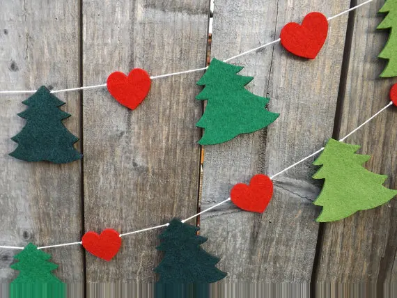 

Pine tree heart Christmas felt Garlands buntings Christening wedding birthday bridal baby shower Church decor banners