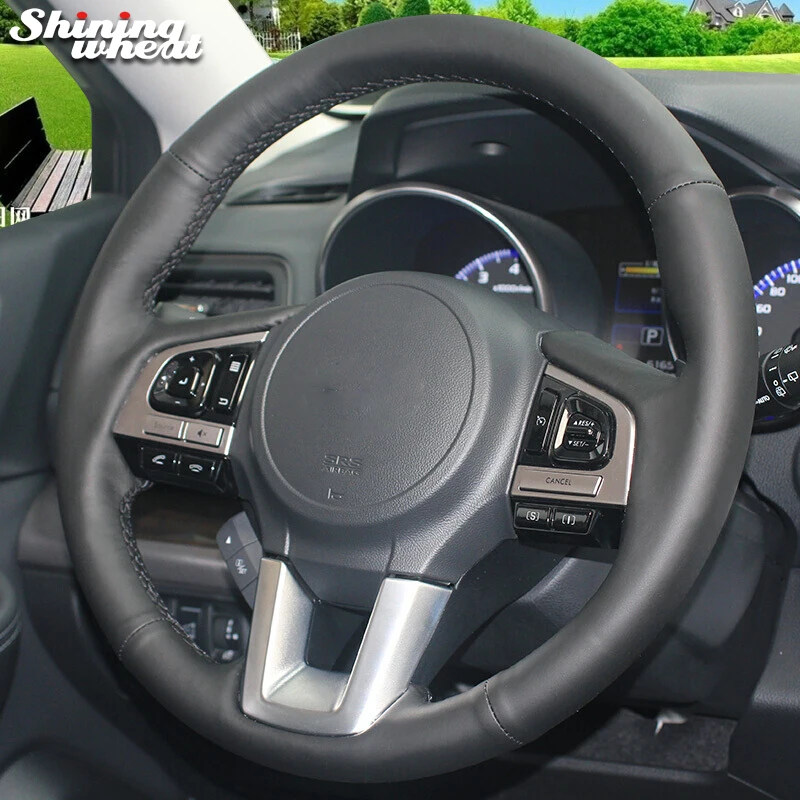 

Shining wheat Black Genuine Leather Car Steering Wheel Cover for Subaru Legacy 2016 Outback 2015 2016 XV 2016 Forester 2016