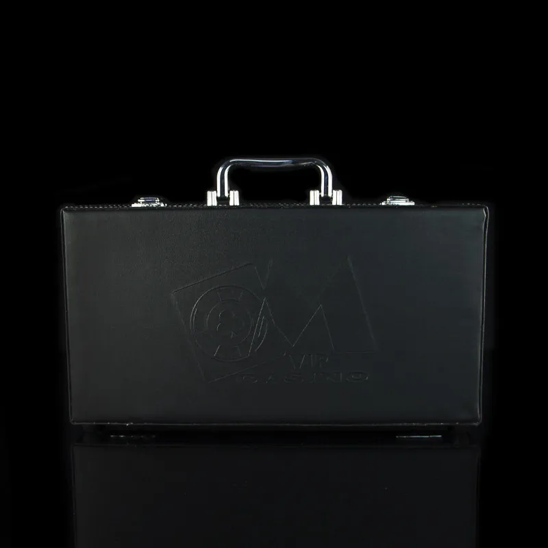 Professional good quality  luxury portable black leather counter box 500 code chips yard wood box chip poker carrying cases bag