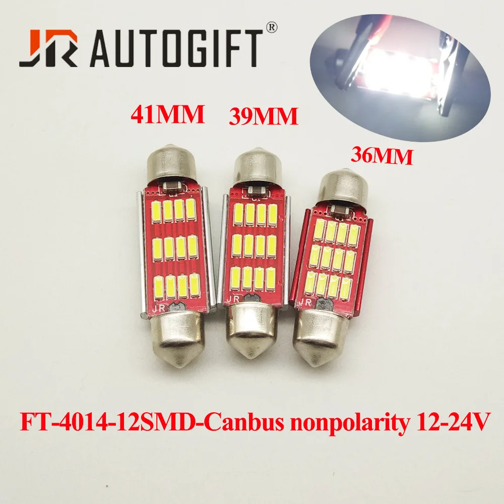 

2x 36mm 39mm 41mm C5W C10W CANBUS Error Free Auto Festoon 12SMD 4014 LED 12-24V Car Interior Dome Lamp Reading Bulb White Light