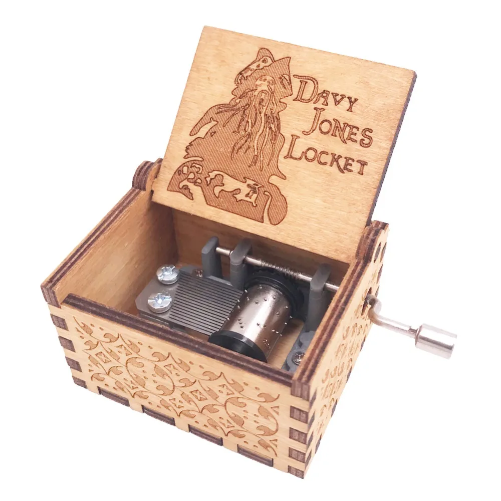 Pirates Caribbean Music Box Hand Crank Musical Box Carved Wood Christmas Musical Box for Man,Play Davy Jone's Theme