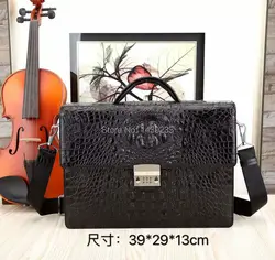 100% Genuine/Real Crocodile Skin Leather Men Business Bag code lock,Men Briefcase Laptop Bag Top Handbag Black/Brown/Coffee