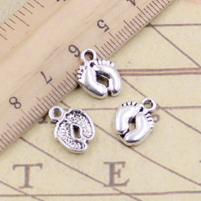 30 sztuk Charms stopy 13x10mm tybetański brąz srebrny kolor zawieszki antyczna biżuteria Making DIY Handmade Craft