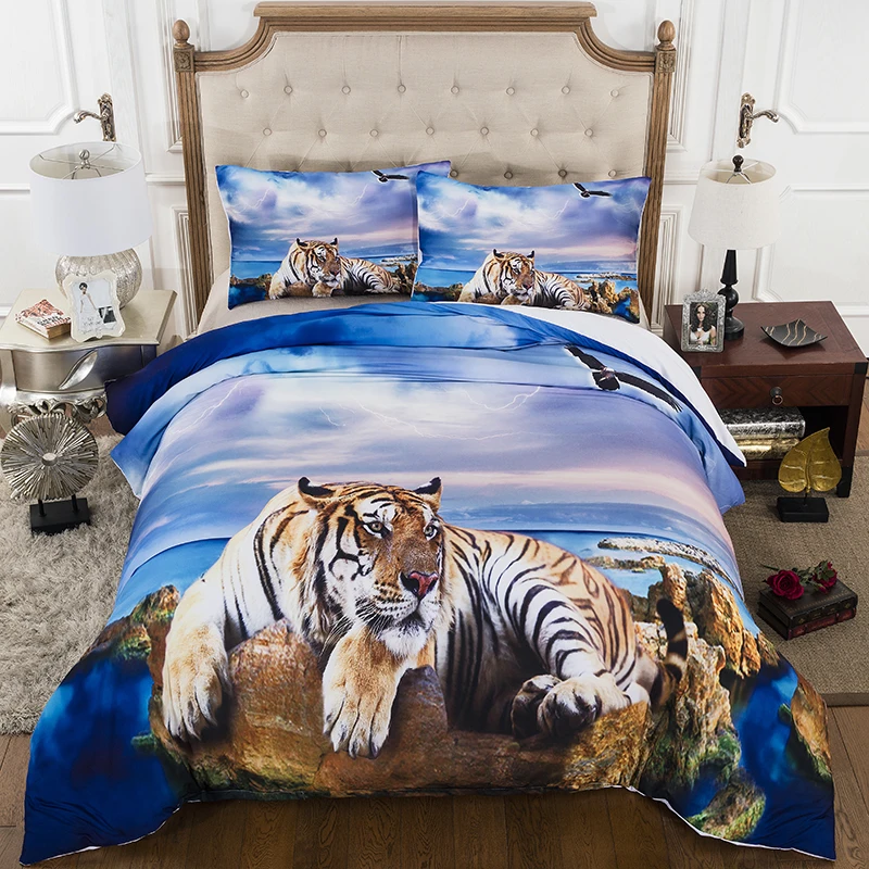 Dream NS 2/3PCS Polyester Fiber Cotton 3D Printing Beach Tiger Active Stamp Bedding Set Size EU/AU/US Duvet Cover Sets