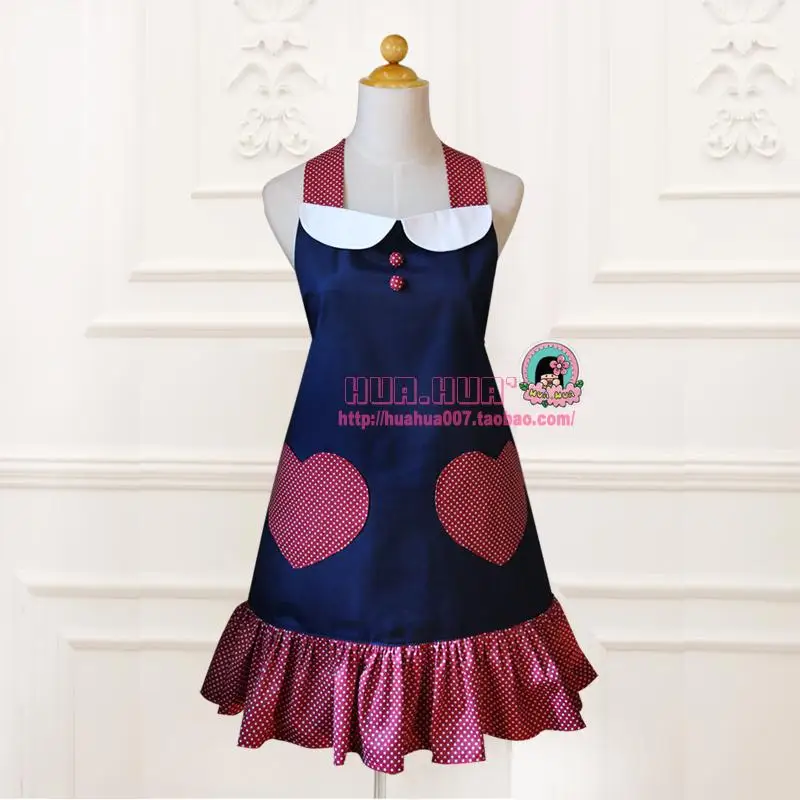 Cute Kitchen Apron Woman Retro Cotton Apron Peter pan Collar Polka Dot Ruffled Apron Cooking Salon Avental de Cozinha Divertido