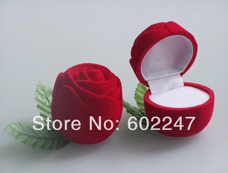 

High Quality Velvet Rose flower Ring Box, RED ROSE VELOUR NOVELTY finger ring packing box, 10pcs/lot