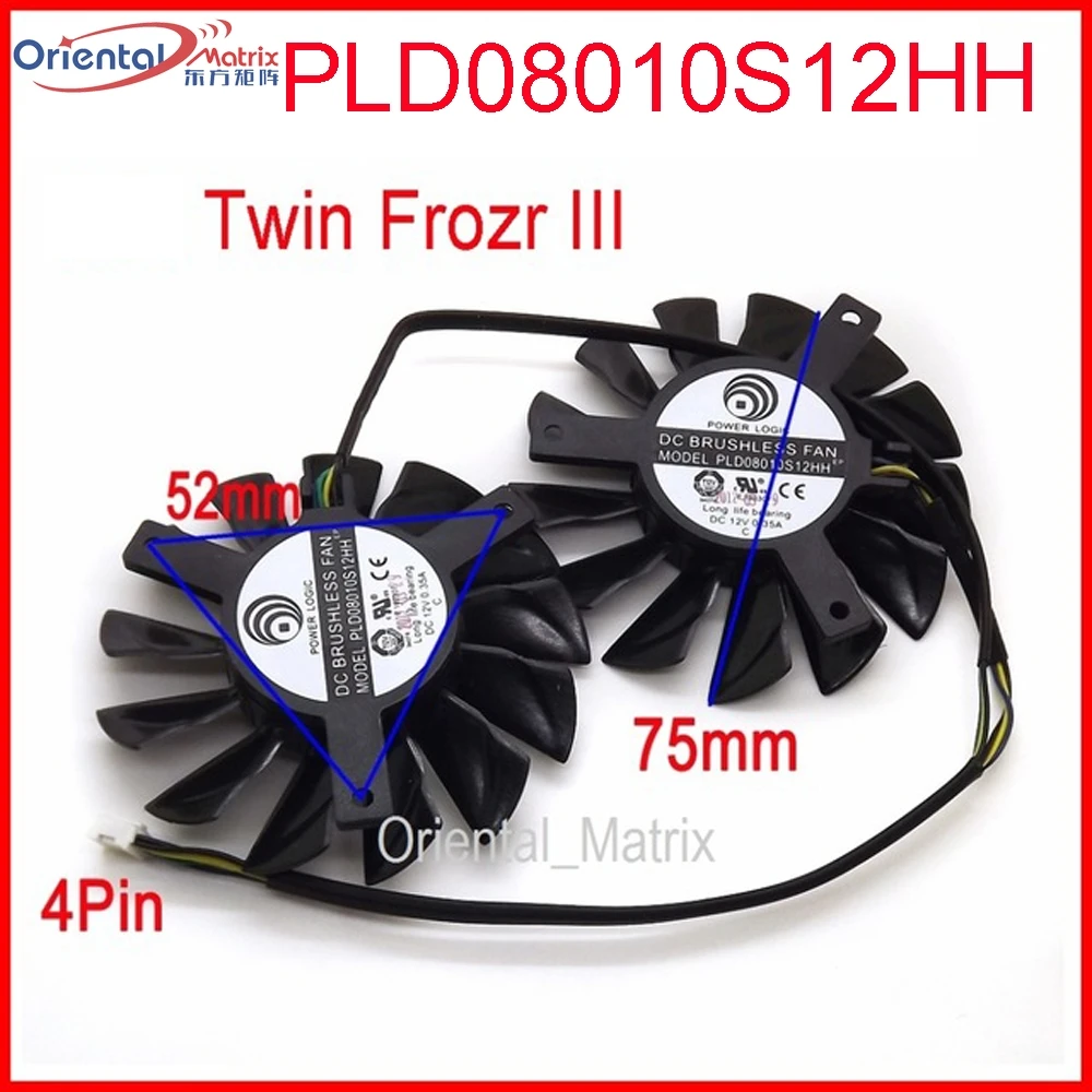 

Free Shipping 2pcs/lot PLD08010S12HH DC 12V 0.35A 75mm Dual Fans Replacement Video Card Fan MSI Twin Frozr III 4Pin