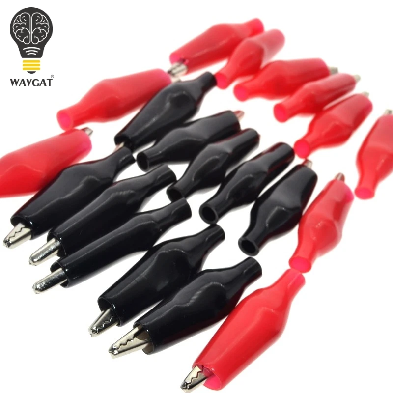 20pcs/lot 28MM Metal Alligator Clip G98 Crocodile Electrical Clamp for Testing Probe Meter Black and Red with Plastic Boot