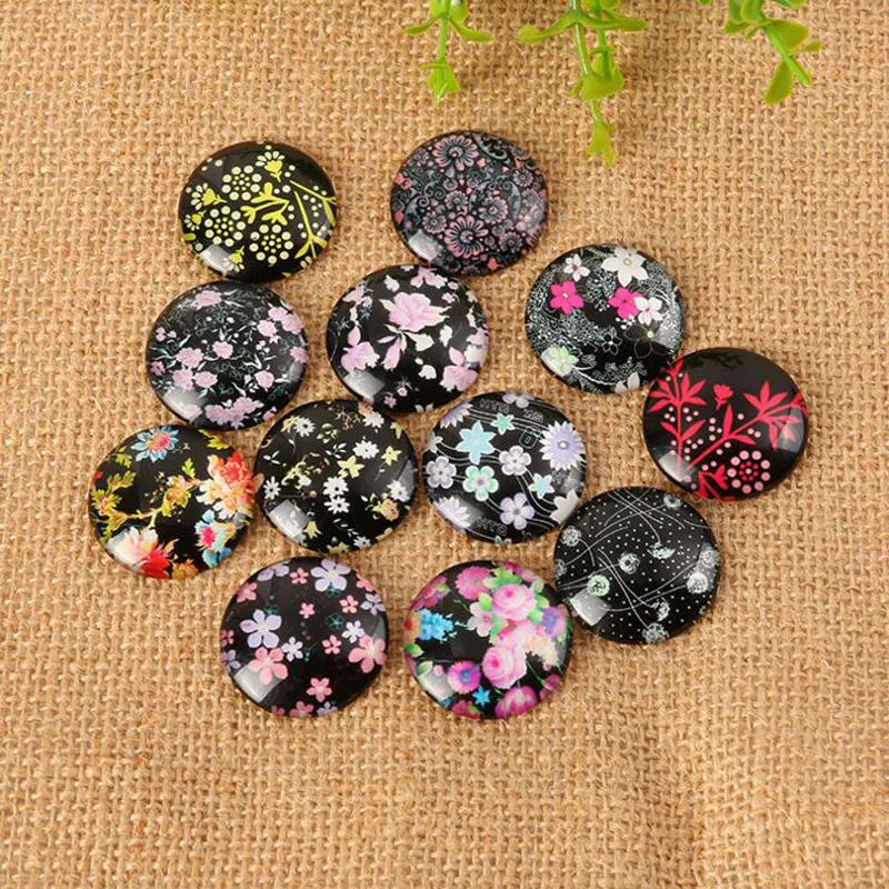 60pcs/lot Mix Domed Round Beautiful Flower Photo Glass Cabochon 8mm-35mm DIY Handmade Earring Jewelry Necklace Accessories